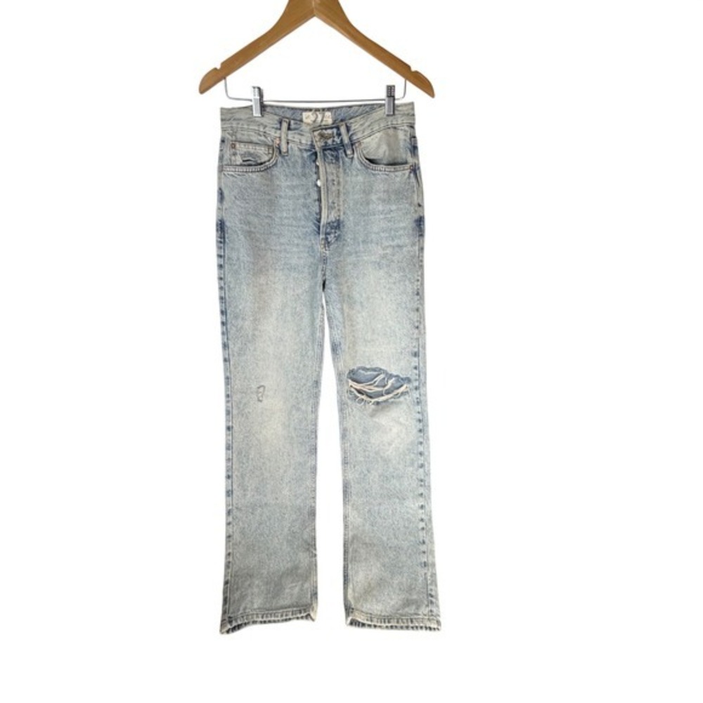 We The Free Free People Light Wash Distressed Straight Leg Jeans Size 27